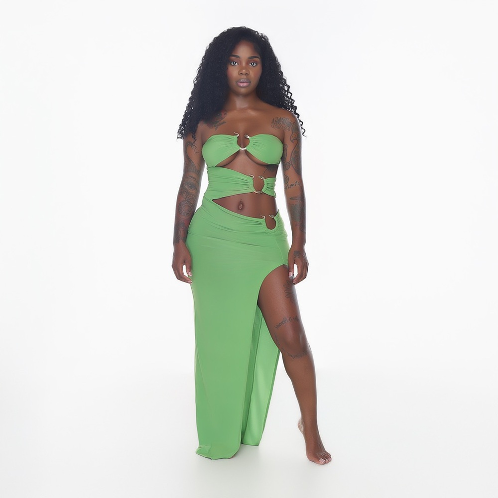 Green Cutout Maxi Dress with Ring Details